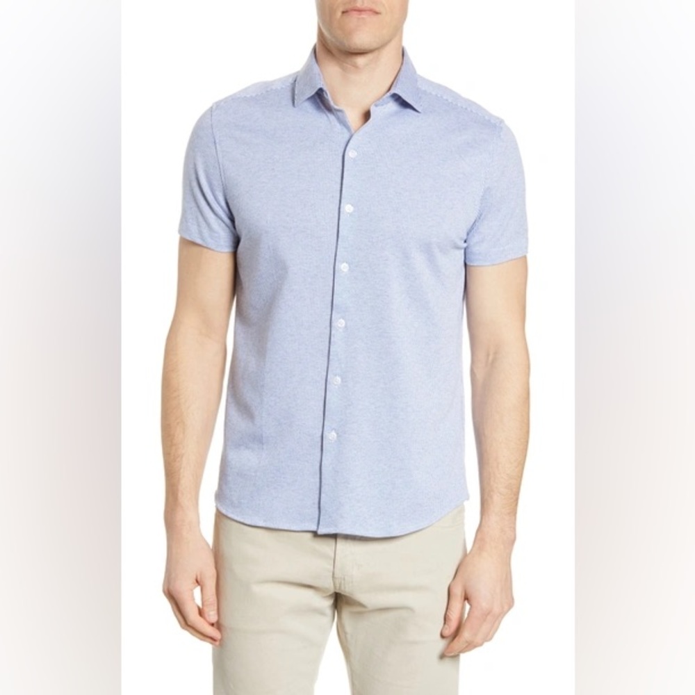 Robert Barakett Lanville Short Sleeve Knit Button-Up Shirt